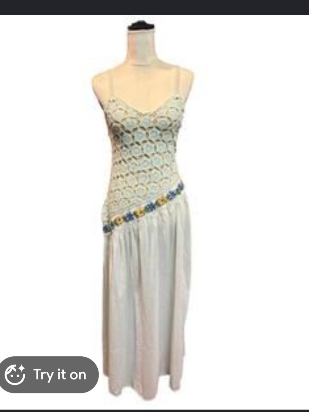 Chasing Unicorns Cream Maxi Gown with Blue and Yellow Floral Trim Knit